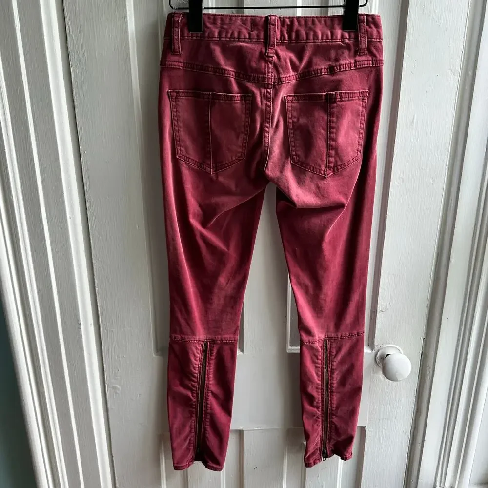 Free People Skinny Ankle Zip Jeans – Raspberry/Berry Wash – Women’s Size 24